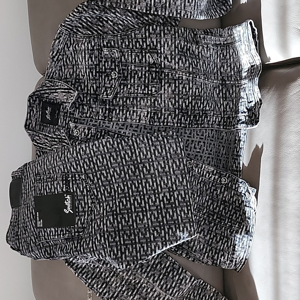 Black and White Patterned Denim Jacket